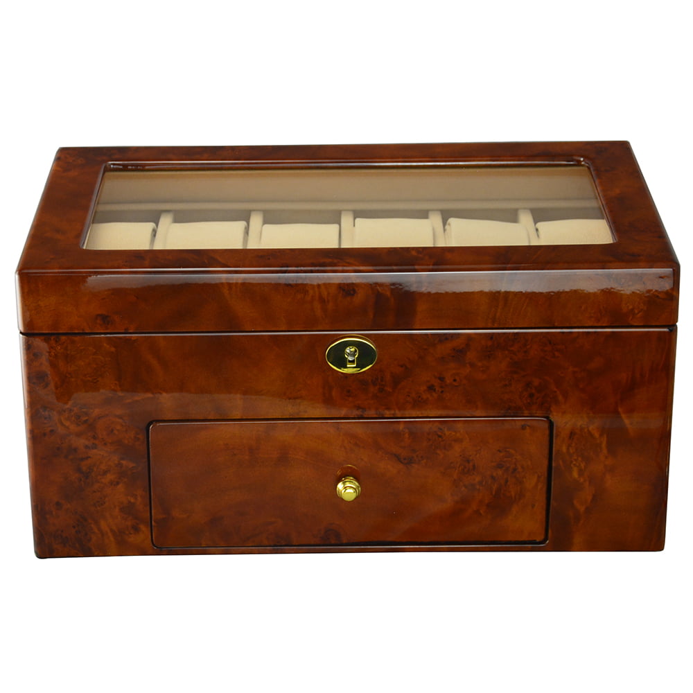 20 slot watch case with deep yellow high gloss finish and glass display window