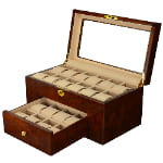 20 slot watch storage case with open drawer and velvet interior