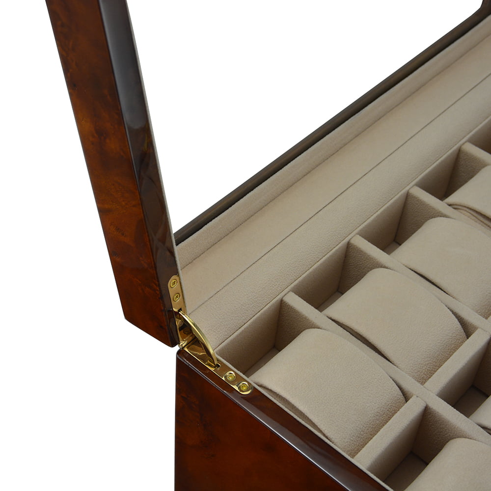 watch case hinge detail with apricot velvet wrapped interior