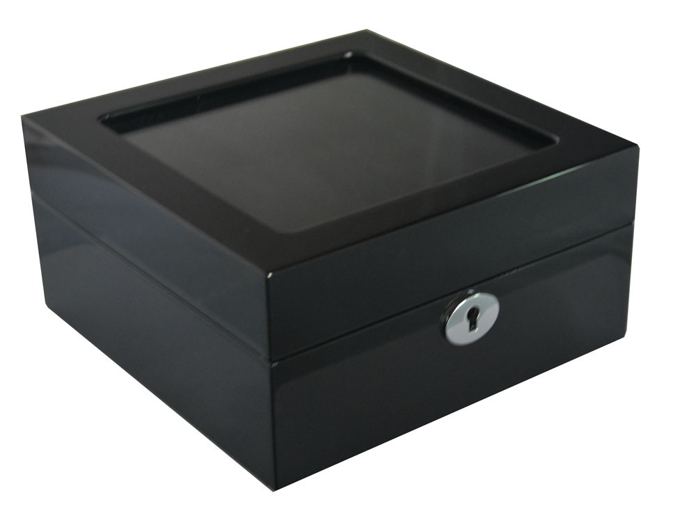 High Glossy Black 6 Watch Case with Tempered Glass Display