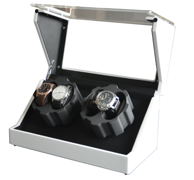 High-Gloss White 4-Watch Winder with Acrylic Display