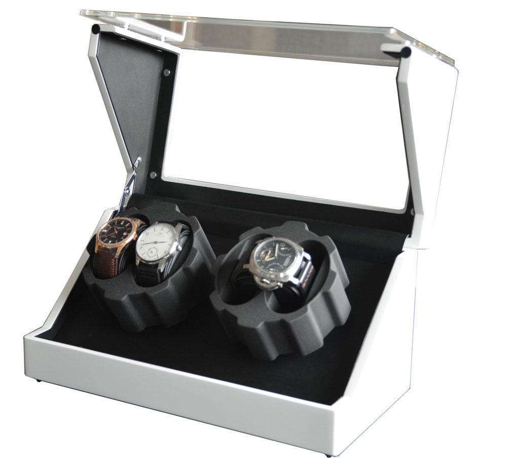 High-Gloss White 4-Watch Winder with Acrylic Display