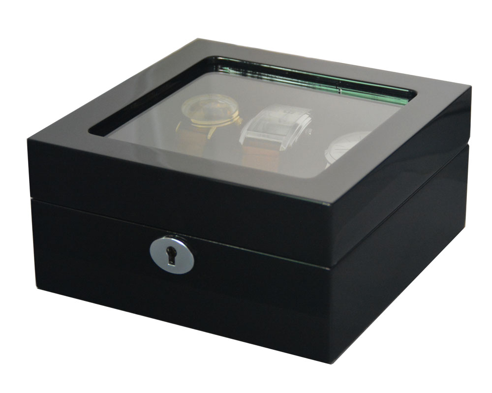 High Glossy Black 6 Watch Case with Tempered Glass Display