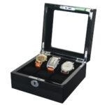 High Glossy Black 6 Watch Case with Tempered Glass Display