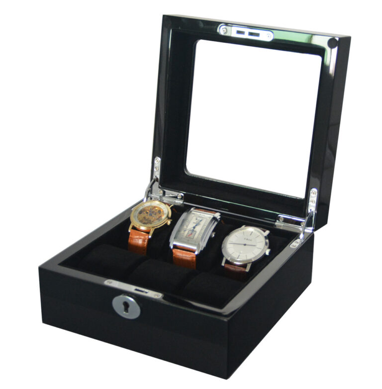 High Glossy Black 6 Watch Case with Tempered Glass Display