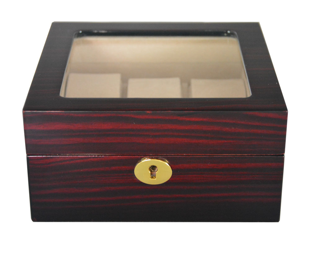 High Glossy Ebony with Apricot 6 Watch Case with Tempered Glass Display