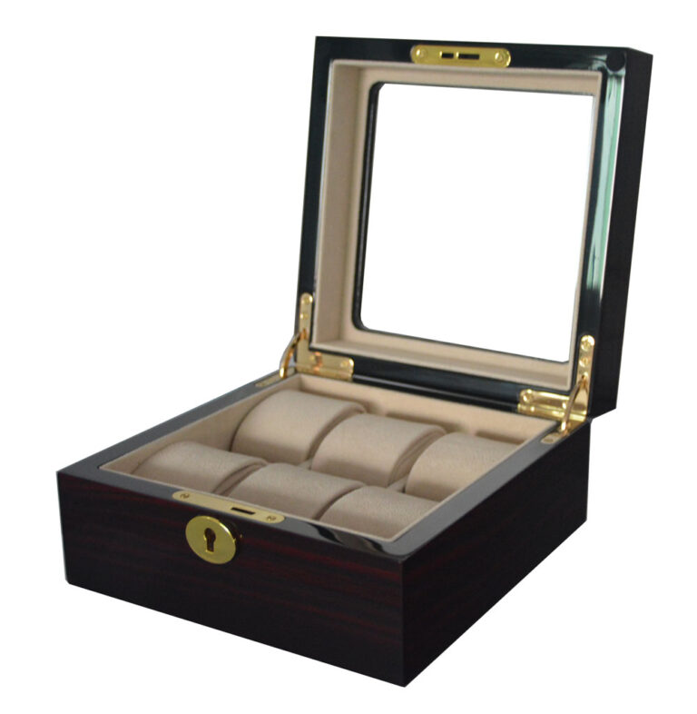 High Glossy Ebony with Apricot 6 Watch Case with Tempered Glass Display