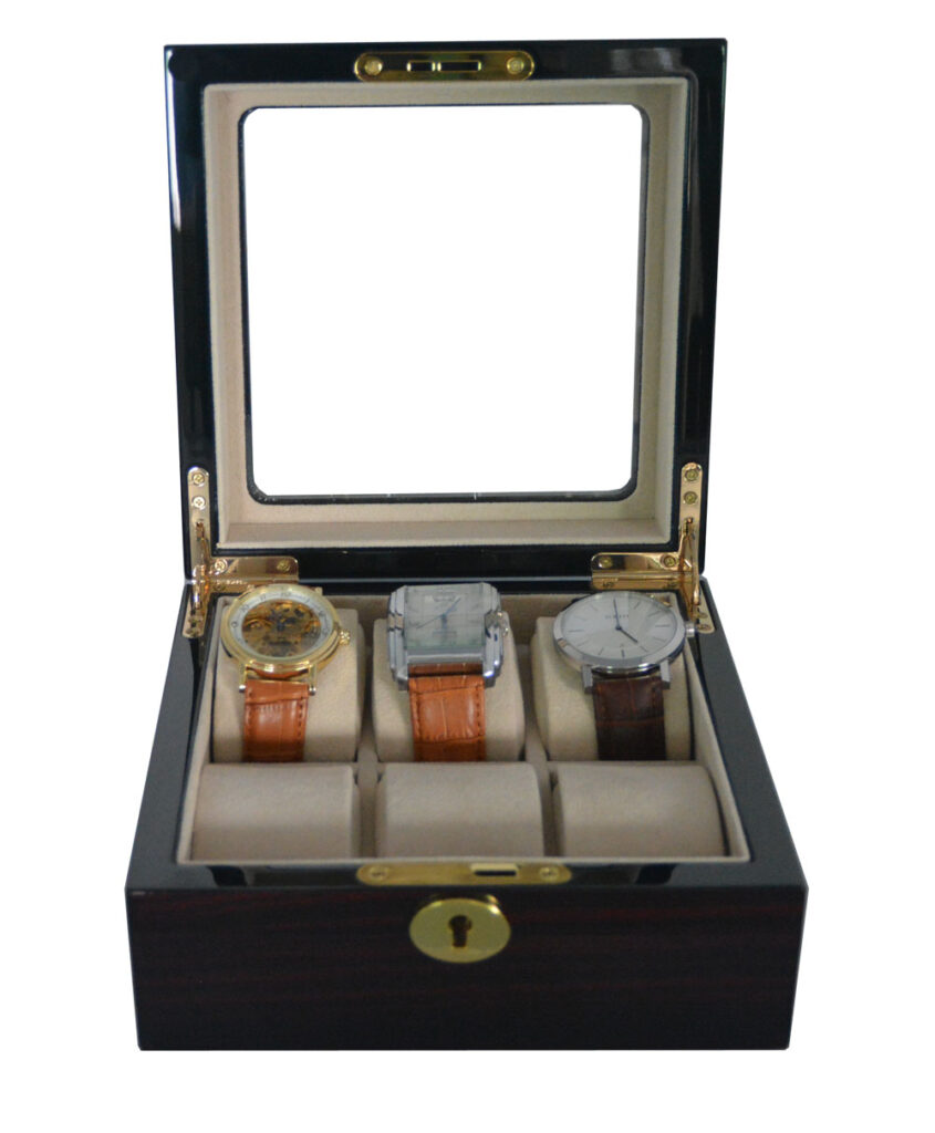 High Glossy Ebony with Apricot 6 Watch Case with Tempered Glass Display