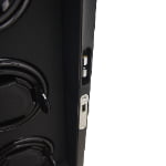 watch winder door hinge and hardware detail on black cabinet