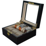 High Glossy Ebony with Apricot 6 Watch Case with Tempered Glass Display