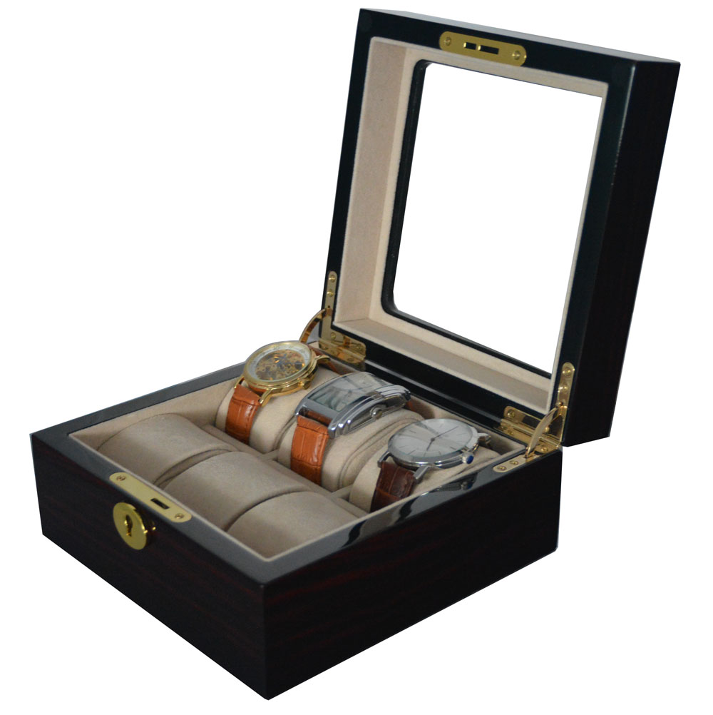 High Glossy Ebony with Apricot 6 Watch Case with Tempered Glass Display