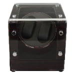 Double watch winder with ebony high-gloss body, black holders and clear acrylic front cover