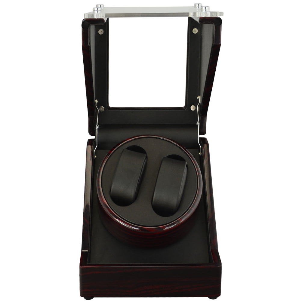 Open double watch winder with ebony high-gloss finish and black two-watch winding module