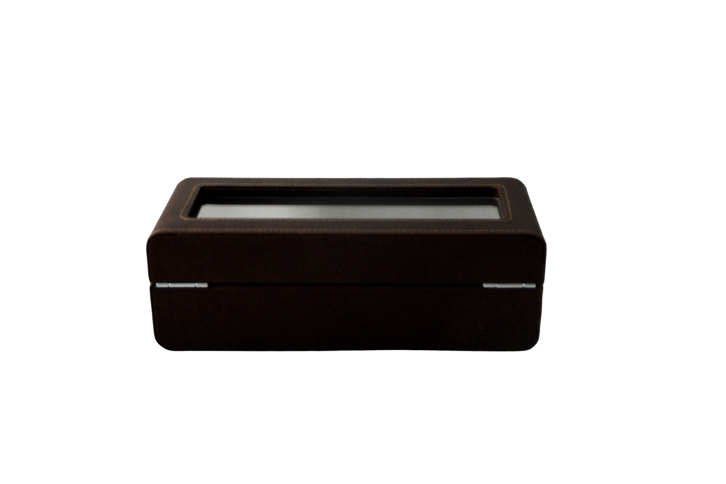 PU Leather Brown 5 Watch Case with Grey Velvet Interior