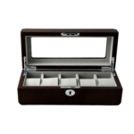 PU Leather Brown 5 Watch Case with Grey Velvet Interior