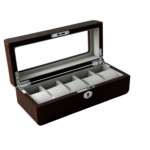 PU Leather Brown 5 Watch Case with Grey Velvet Interior