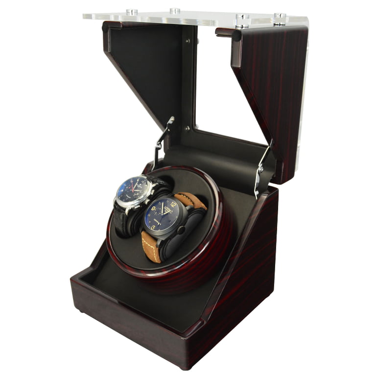 Ebony Double Watch Winder with Acrylic Display Cover