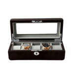 PU Leather Brown 5 Watch Case with Grey Velvet Interior