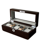 PU Leather Brown 5 Watch Case with Grey Velvet Interior