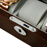 PU Leather Brown 5 Watch Case with Grey Velvet Interior