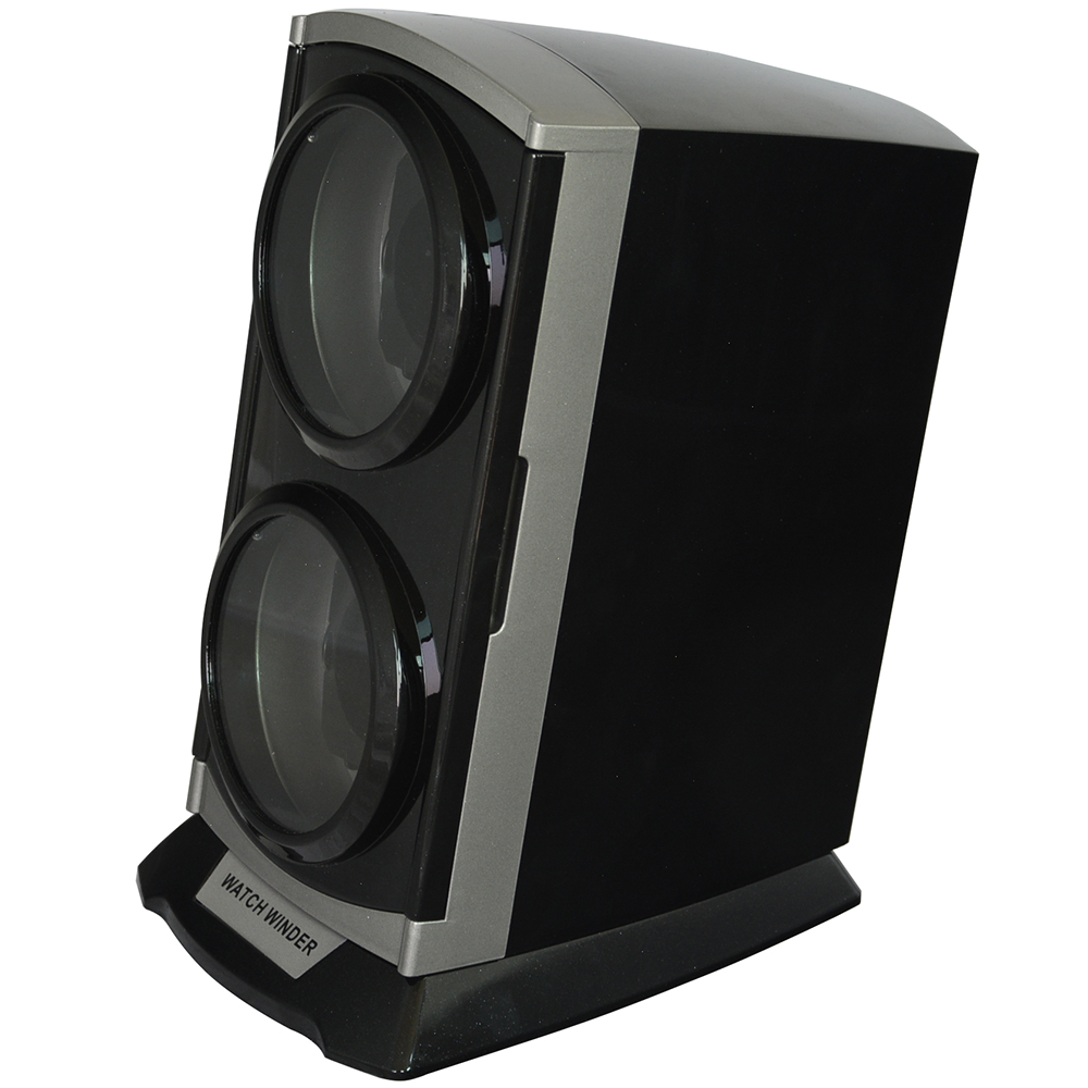 Glossy Black Plastic 2 Watch Winder with LED Light