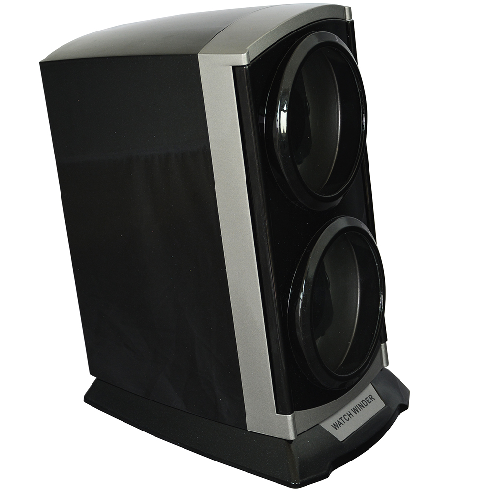 Glossy Black Plastic 2 Watch Winder with LED Light