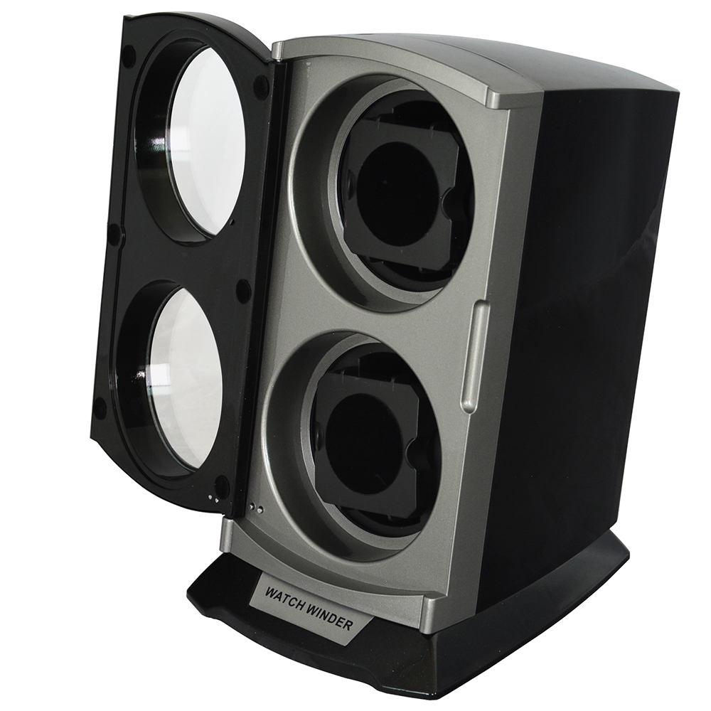 Glossy Black Plastic 2 Watch Winder with LED Light