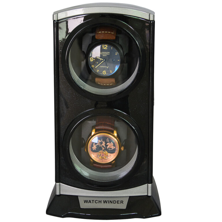 Glossy Black Plastic 2 Watch Winder with LED Light