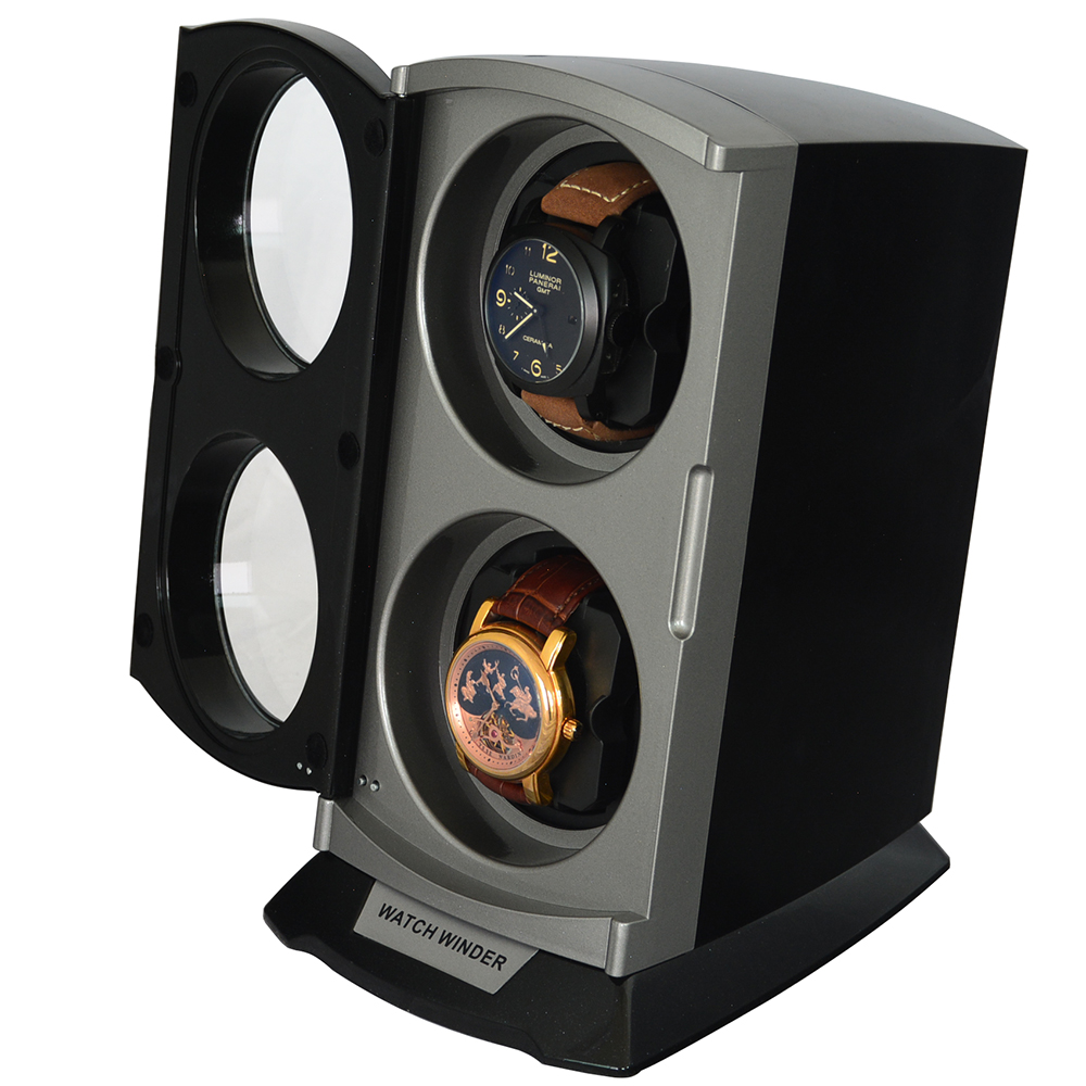 Glossy Black Plastic 2 Watch Winder with LED Light