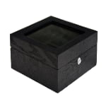 wood veneer watch case angled view with black exterior finish