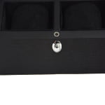 watch case lock and hinge detail on wood veneer exterior
