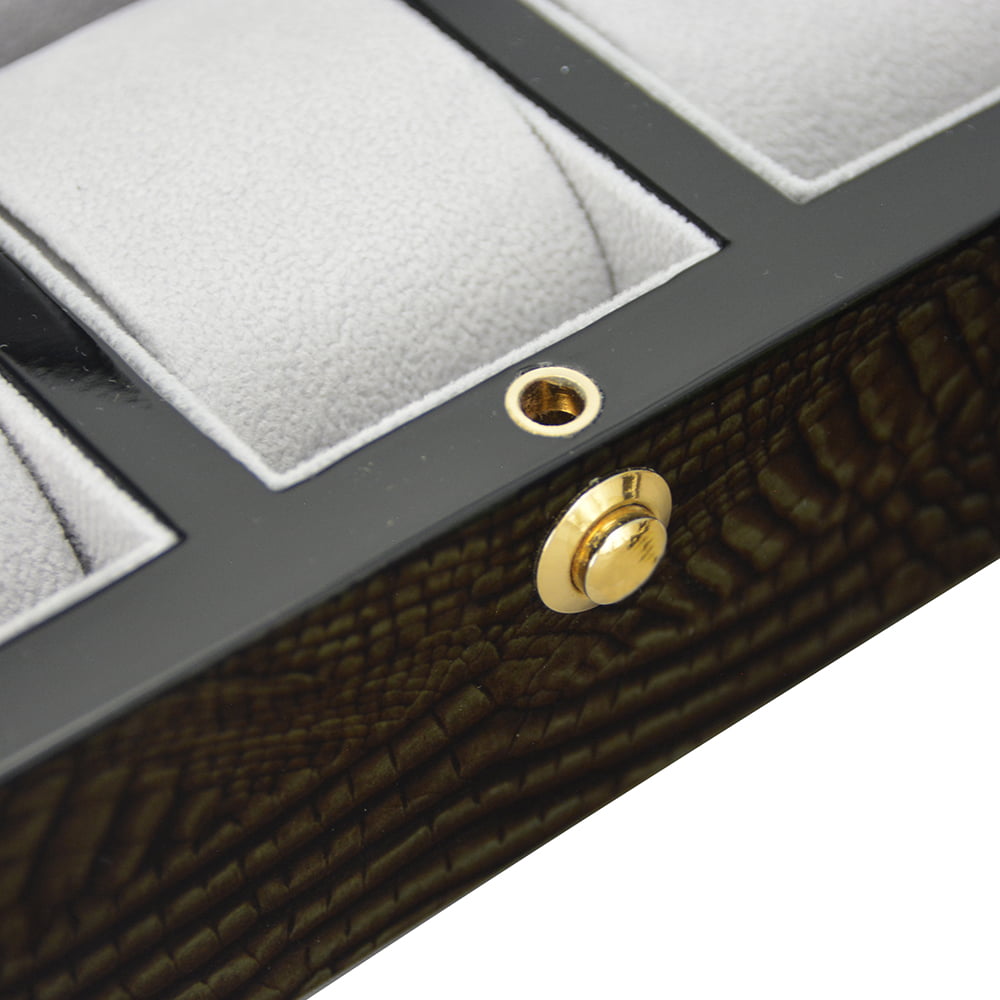 High Glossy Crocodile Grain Green 6 Watch Case with Tempered Glass Display