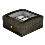 High Glossy Crocodile Grain Green 6 Watch Case with Tempered Glass Display