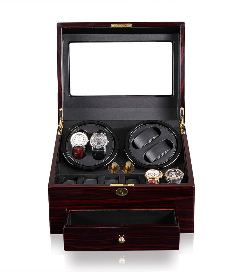 4 watch winder closed with ebony high-gloss finish and tempered glass window