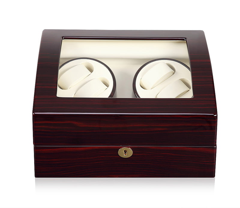 4 watch winder with ebony high-gloss exterior, beige interior and tempered glass window