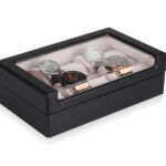 Carbon Fiber 10 Watch Case with Velvet Interior and Acrylic Display Window