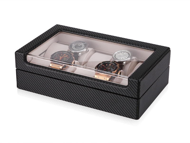 Carbon Fiber 10 Watch Case with Velvet Interior and Acrylic Display Window