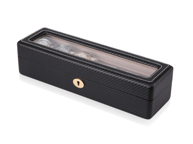 Carbon Fiber 6 Watch Case with Velvet Interior and Acrylic Display Window