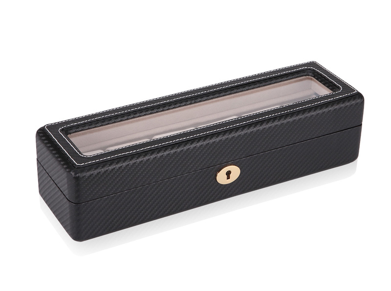 Carbon Fiber 6 Watch Case with Velvet Interior and Acrylic Display Window