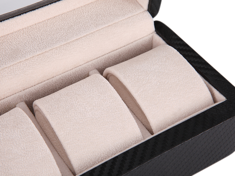 Carbon Fiber 6 Watch Case with Velvet Interior and Acrylic Display Window