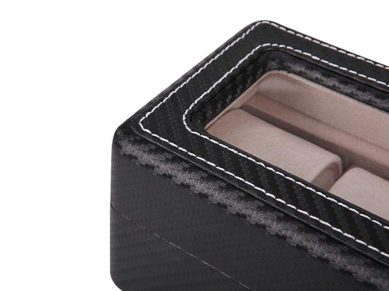 Carbon Fiber 6 Watch Case with Velvet Interior and Acrylic Display Window