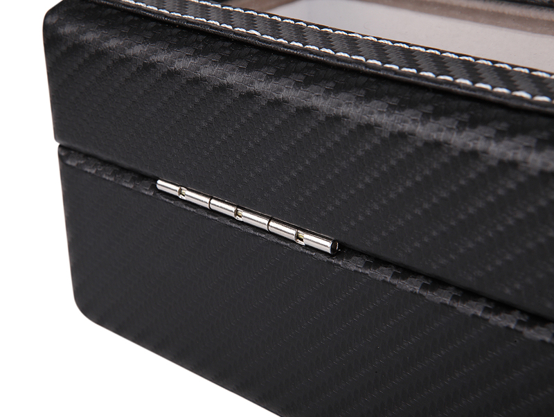 Carbon Fiber 6 Watch Case with Velvet Interior and Acrylic Display Window