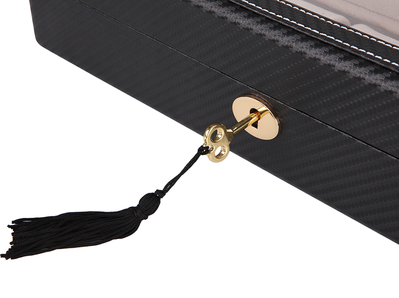 Carbon Fiber 6 Watch Case with Velvet Interior and Acrylic Display Window