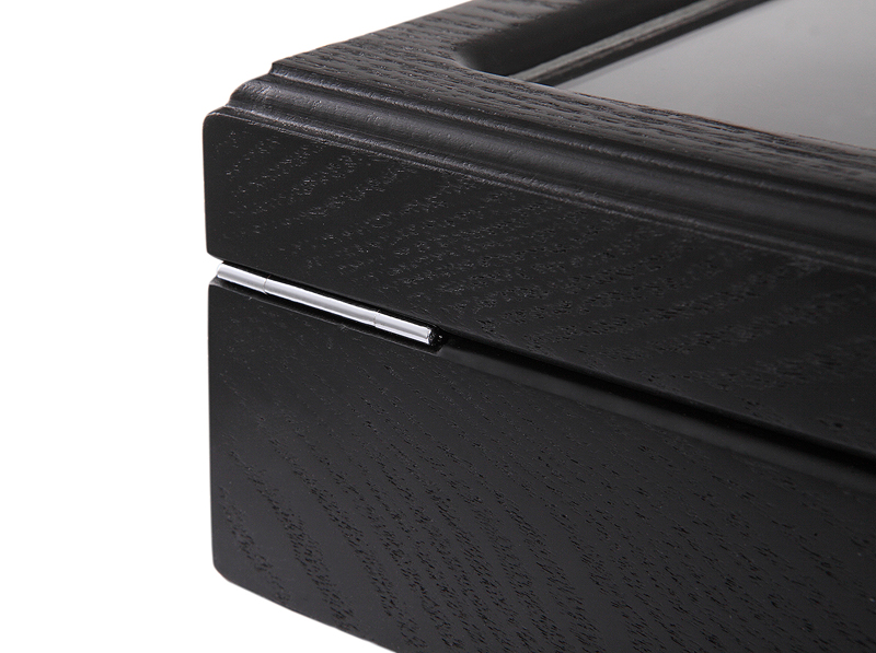 wood veneer watch case corner and hinge detail