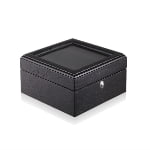 6 watch wood veneer case with tempered glass lid and black exterior