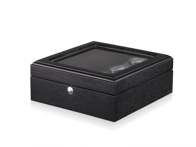 6 watch wood case with tempered glass display window and black finish