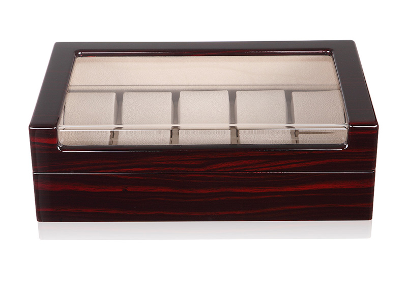High Glossy Ebony with Apricot 10 Watch Case with Acrylic Display Window