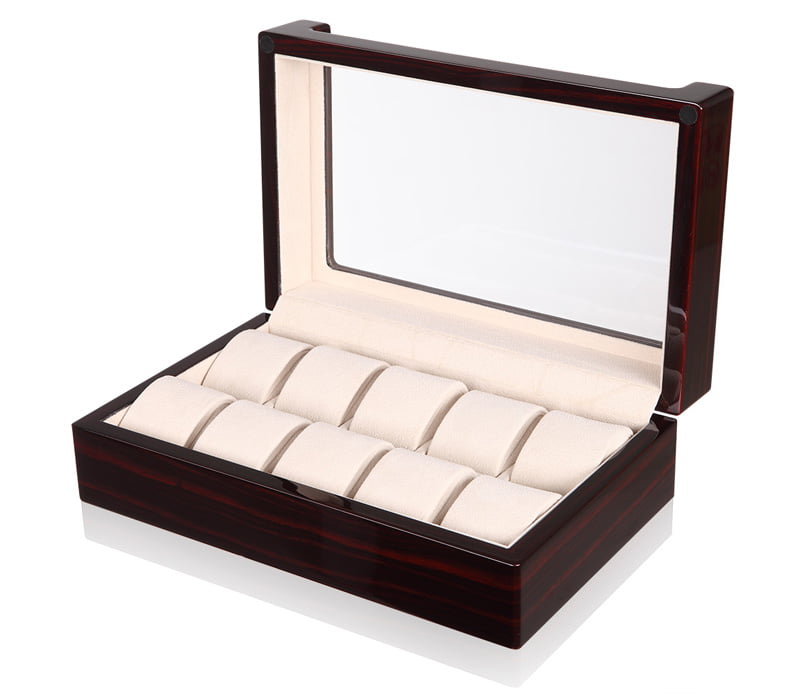 High Glossy Ebony with Apricot 10 Watch Case with Acrylic Display Window