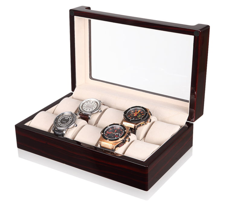 High Glossy Ebony with Apricot 10 Watch Case with Acrylic Display Window