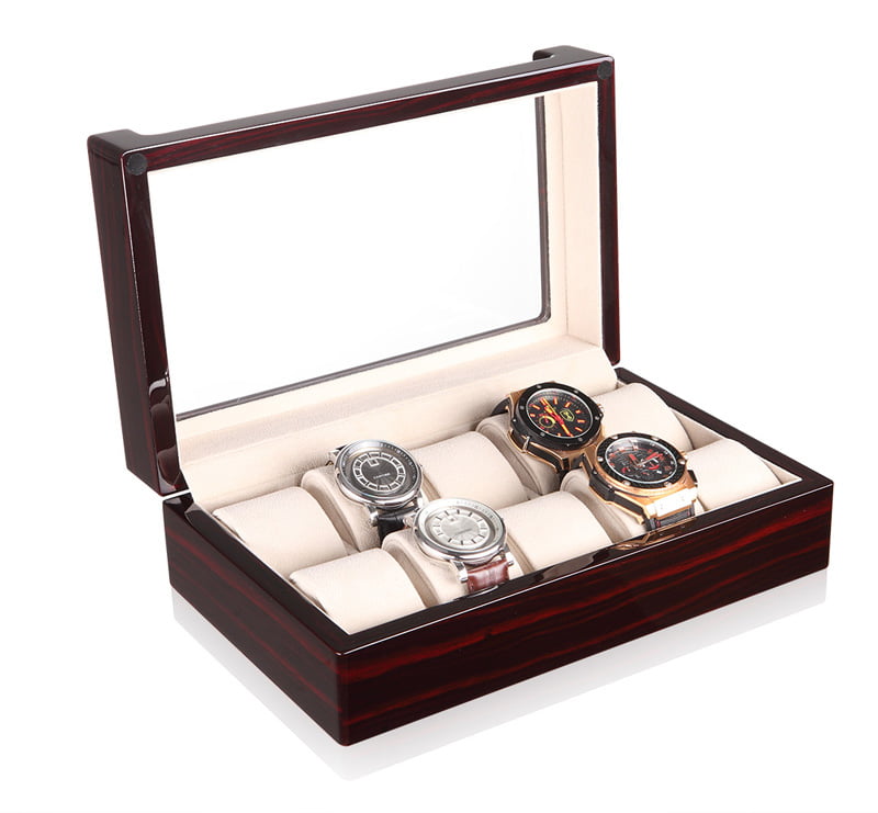 High Glossy Ebony with Apricot 10 Watch Case with Acrylic Display Window